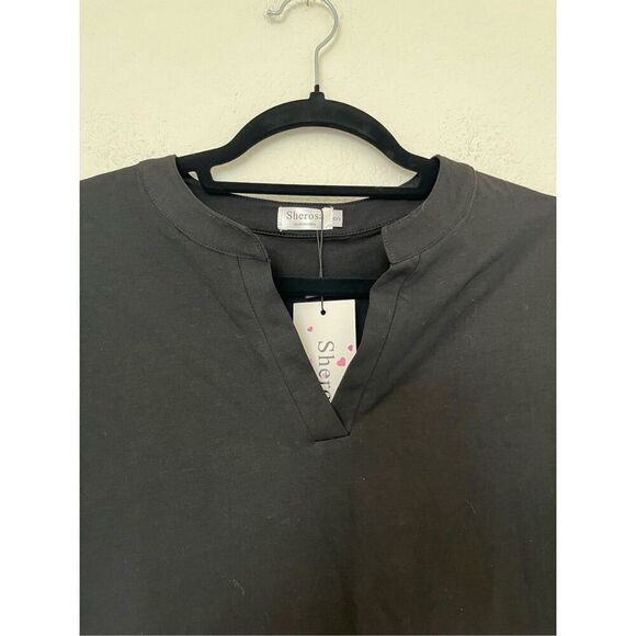 NWT Sherosa Shirt Top Tunic Pullover V Neck Round Hem 3/4 Sleeve - Picture 2 of 4